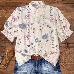 Emery Rose Floral Print Loose Short Sleeve Top